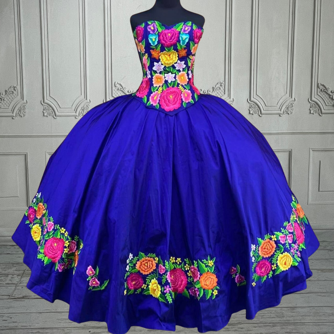 Embroidered Mexican Quinceanera Dress - Princesa – Camelia Mexican Boutique