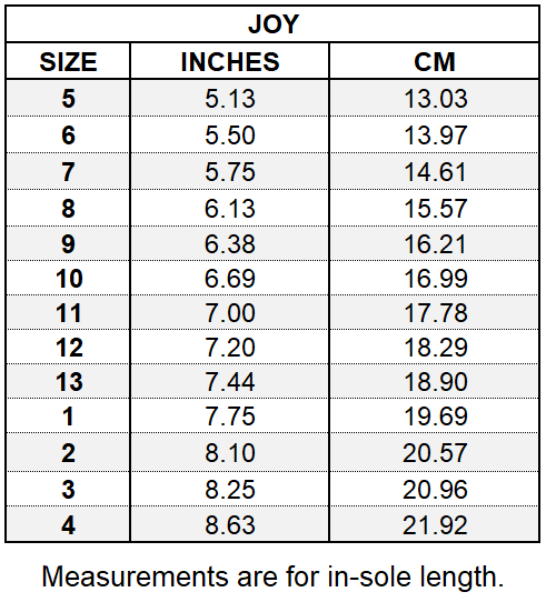 L'Amour Shoes 751 Joy Mary Jane Size Chart