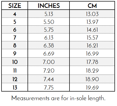 L'Amour Girls Hilary Boot Size Chart