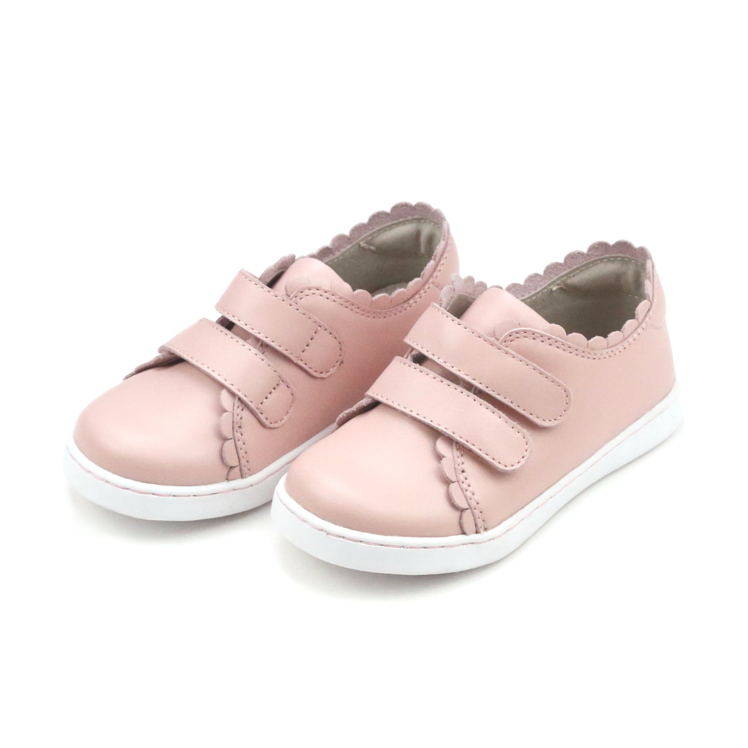 L'Amour Girls Caroline Double Velcro Scalloped Leather Sneaker – L ...