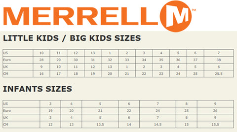 merrell youth size chart