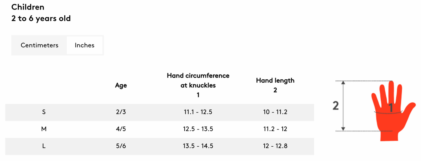 Kombi Gloves Size Chart