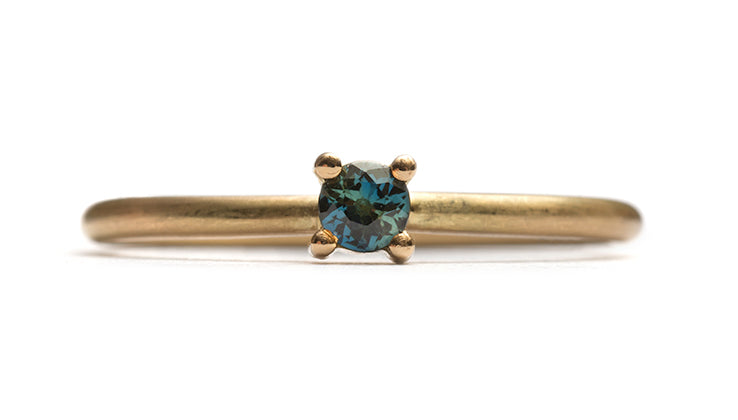 Yellow gold, parti sapphire element stacking ring by Melanie Katsalidis.