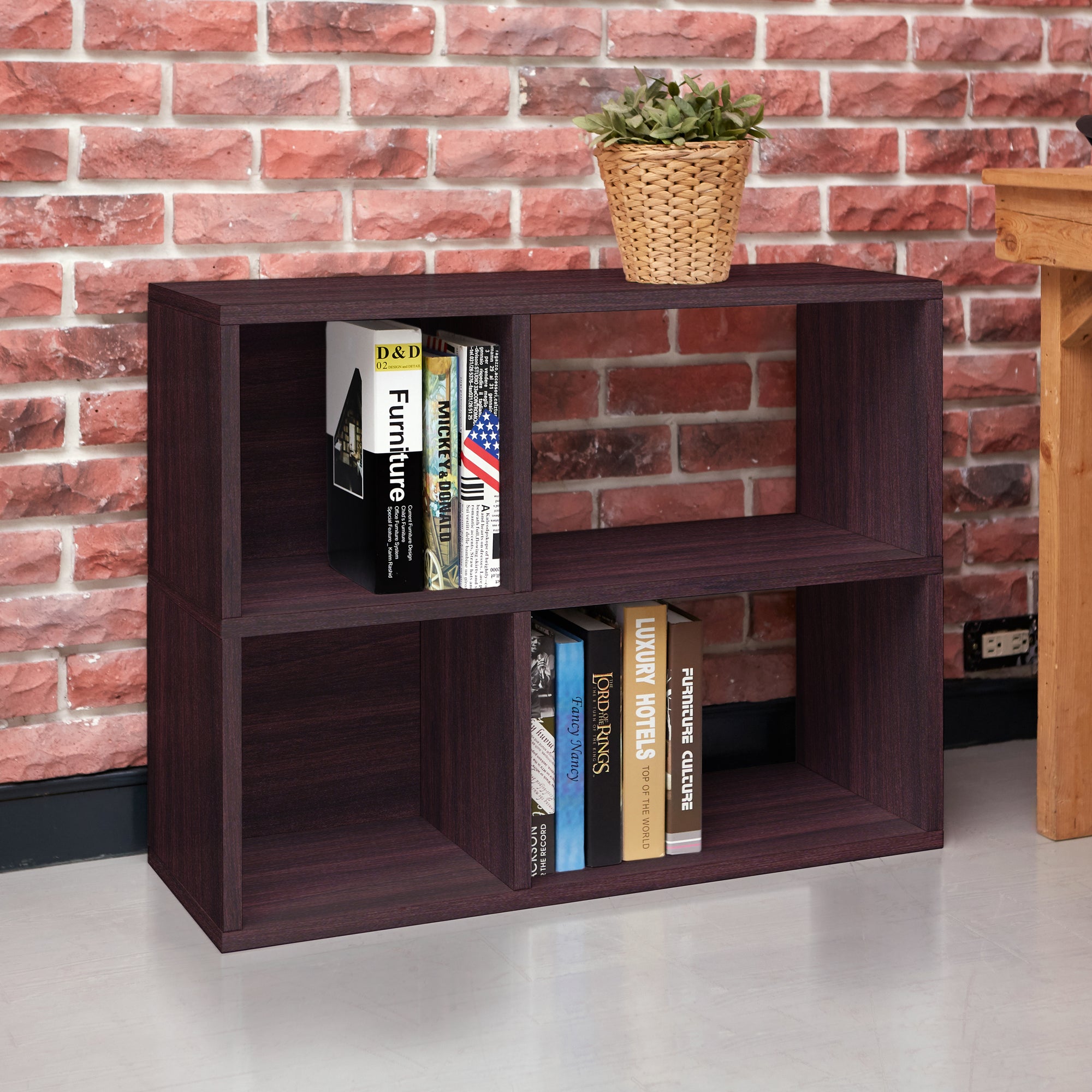 Espresso 2 Shelf Cubby Bookshelf And Storage Bookcase Way Basics