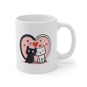 Black & White Cat Couple in Love Mug 11oz/15oz Valentine Husband Wife Boyfriend Girlfriend Gift Unisex Shipping Included