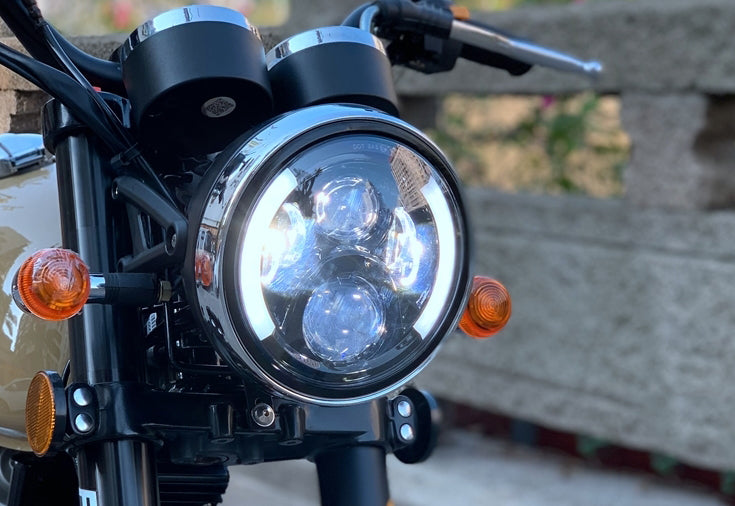 Phare de moto 180mm rond avec clignotants LED intégrés