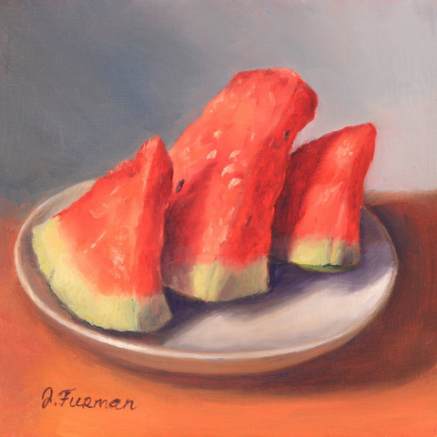 slices of watermelon on a plate painting