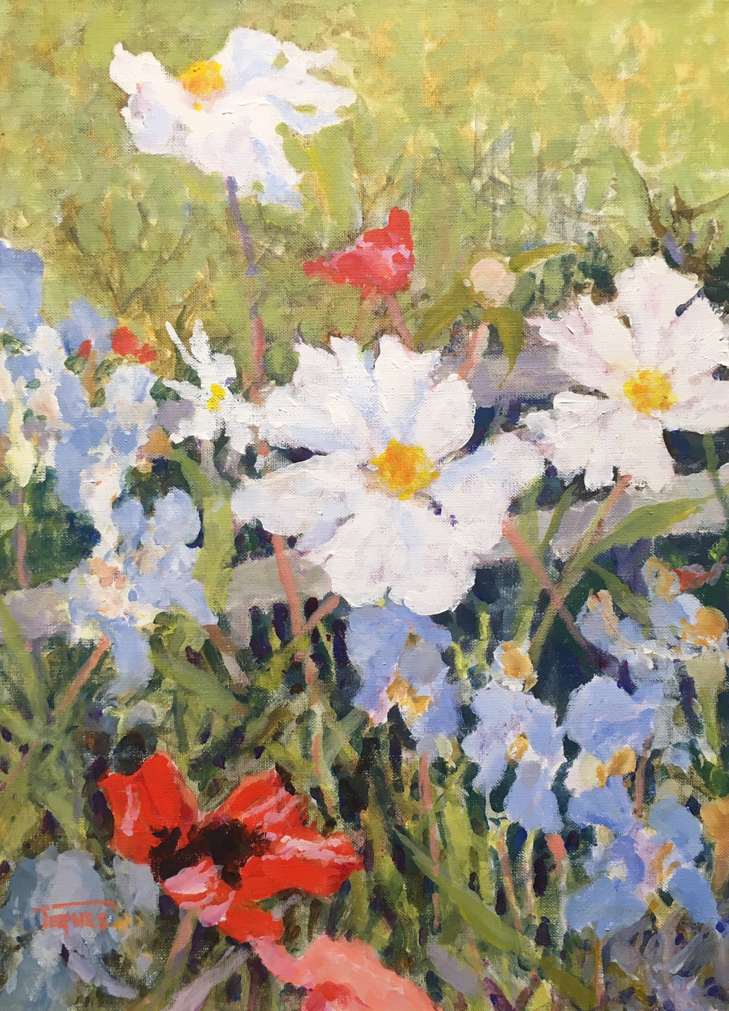 Red White Blue Flowers By William Ternes 1933 2014 Floral Painting