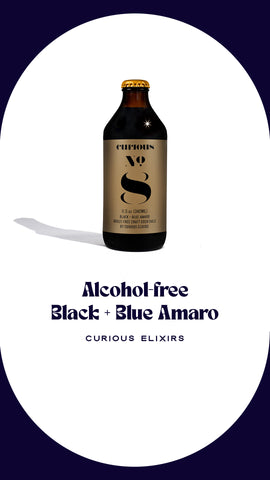 alcohol-free black and blue amaro from Curious Elixirs