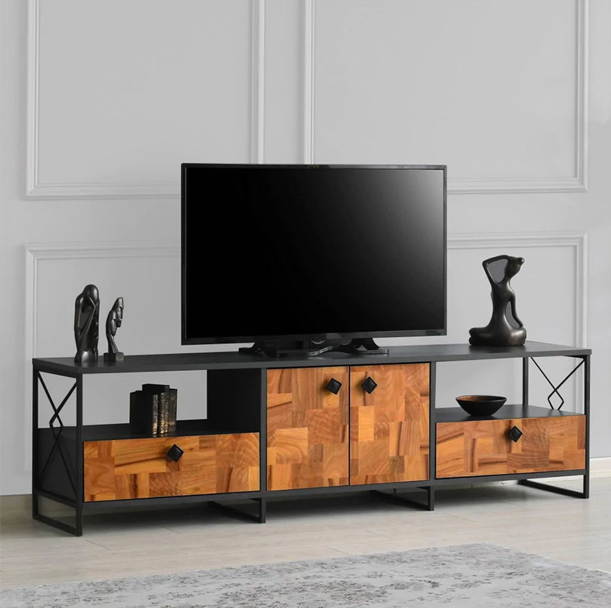 Industrial Wooden TV Stand Media Entertainment Center