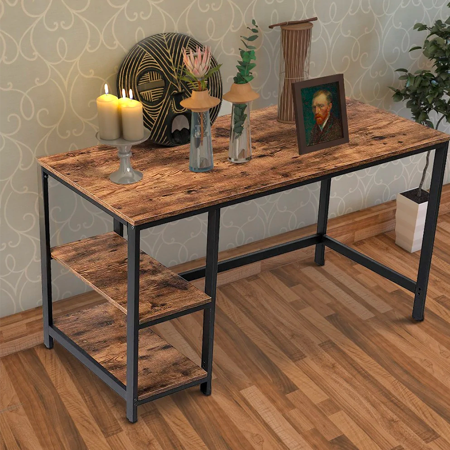 Wood And Metal Frame Computer Desk With 2 Shelves