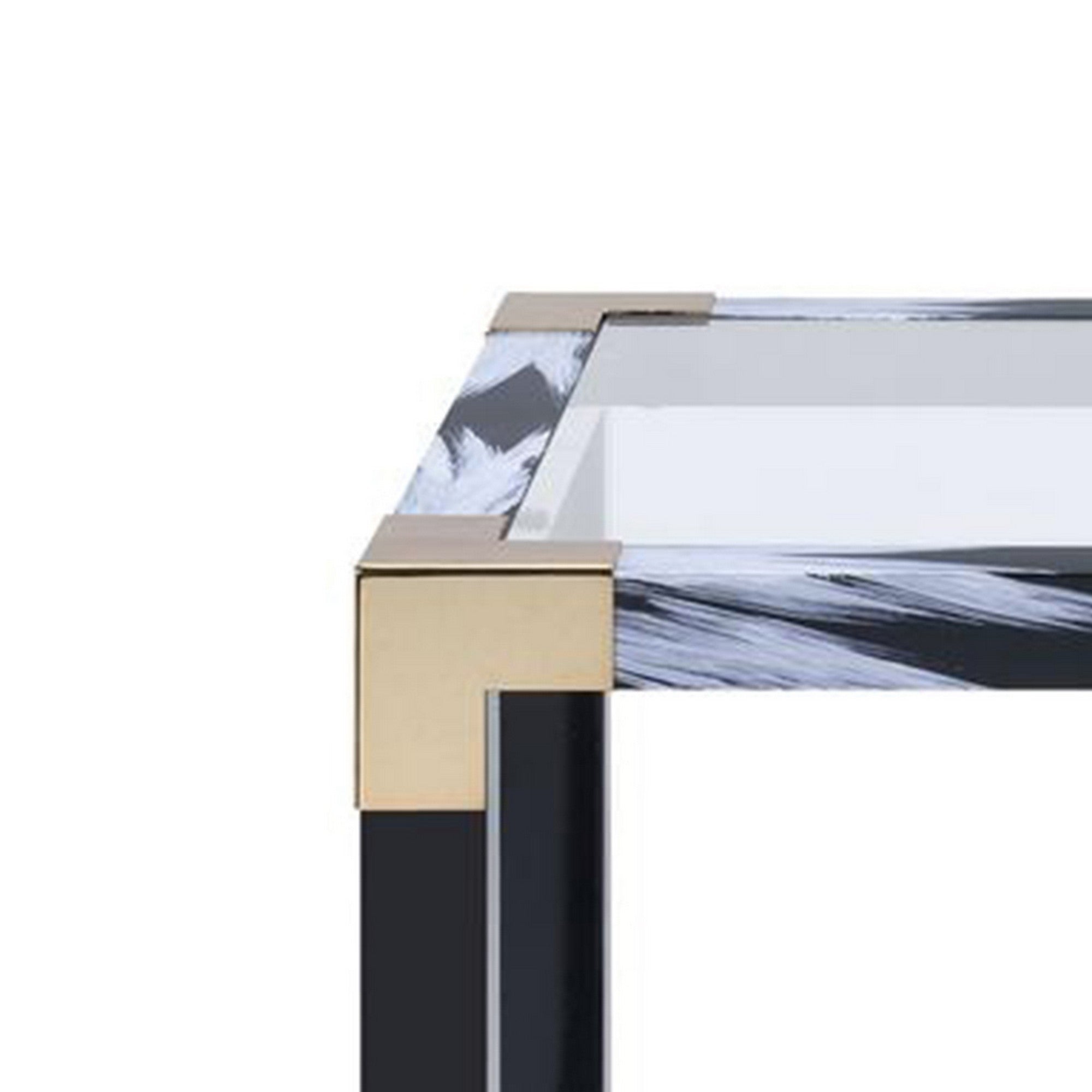 Benzara End Table Black Glass Chrome BM154558 Benzara