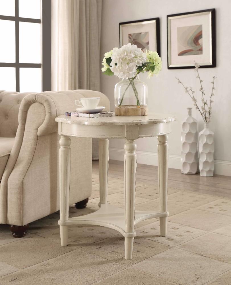 antique white round side table