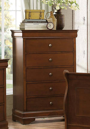 Benzara Transitional Style Wooden Chest With 5 Drawers, Cherry Brown ...