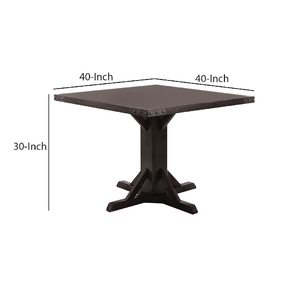 Benjara Square Wooden Dining Table with Pedestal Base and Metal