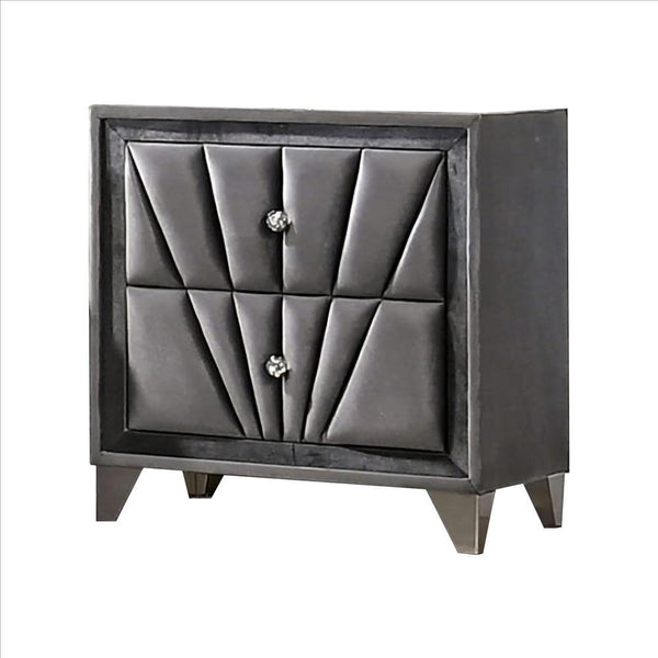2 Drawer Fabric Frame Nightstand with Tufted Accent, Gray - BM239799