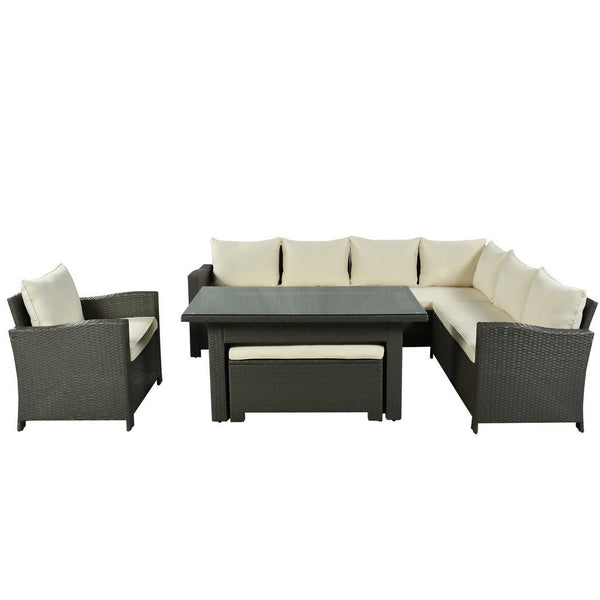 Iris 6 Piece Outdoor Conversation Sofa Set, Comfy Ergonomic Seats, Beige - BM285859