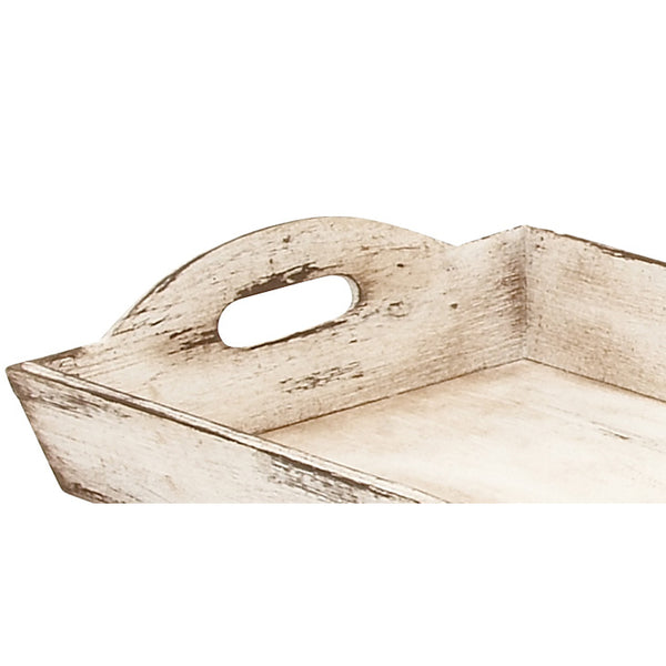 Benzara Distressed Wooden Serving Trays With Handles, Set Of 2, White - BM46891