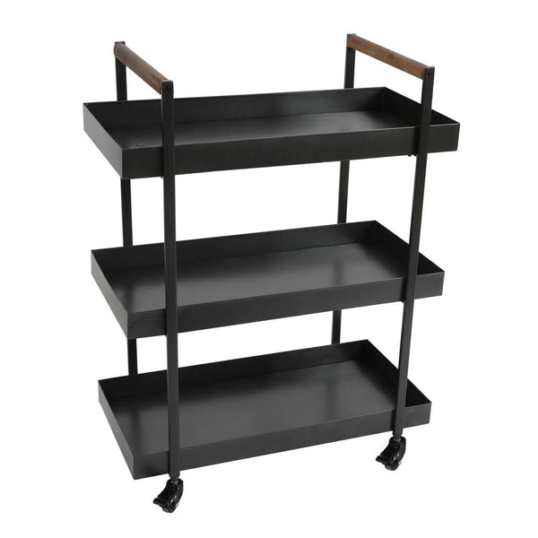 3 Tier Bar Cart with Tray Shelves, Metal Frame, and Raised Edges, Black - UPT-250430
