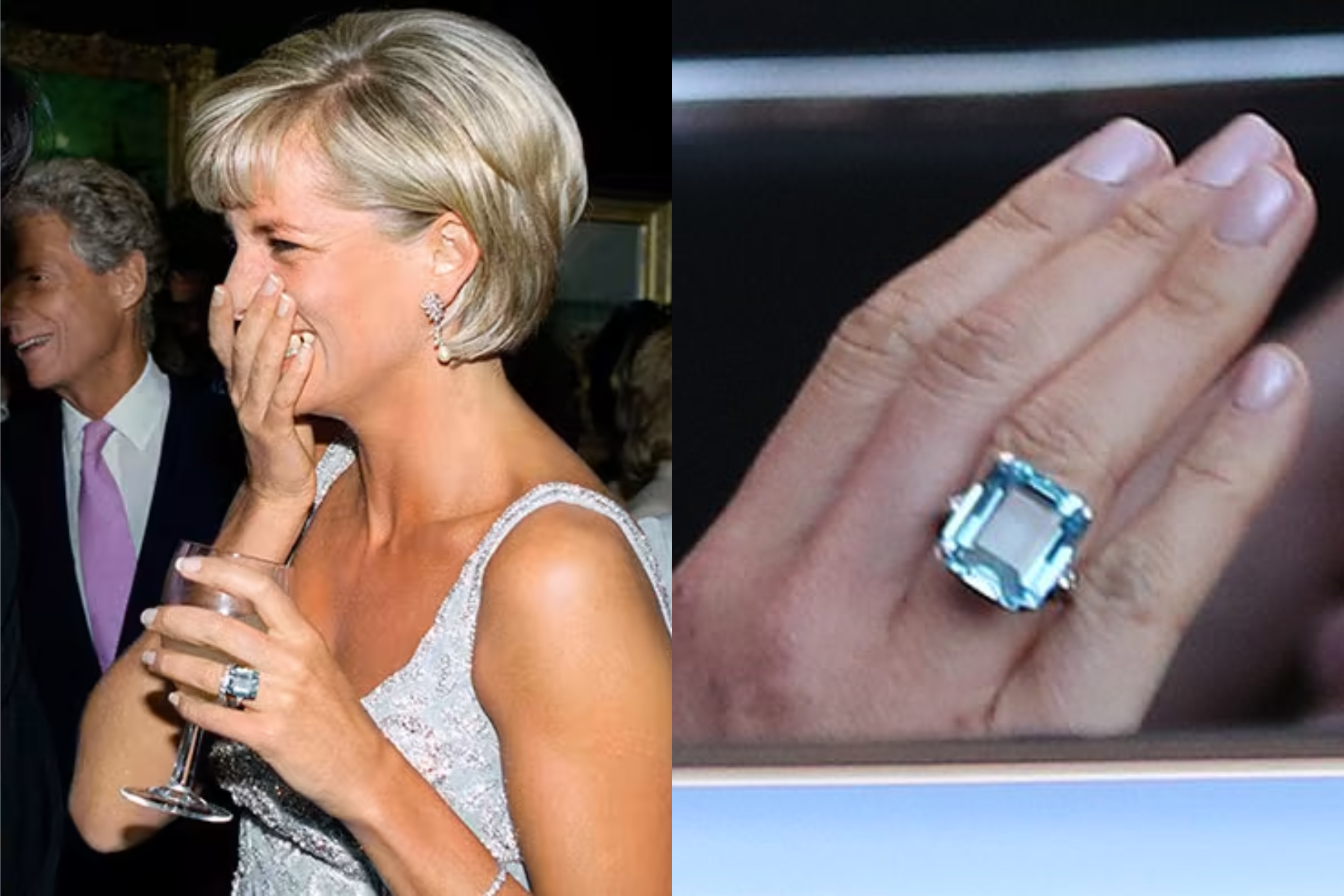 Princess Diana Aquamarine emerald cut cocktail Ring