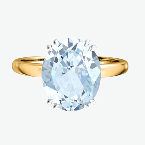 Bague Solitaire Ovale Aigue Marine Or Jaune 18kt