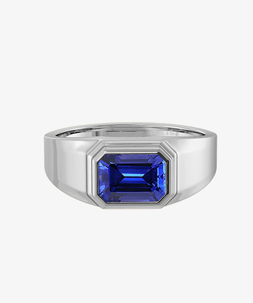 Blue Sapphire Platinum Signet Ring 