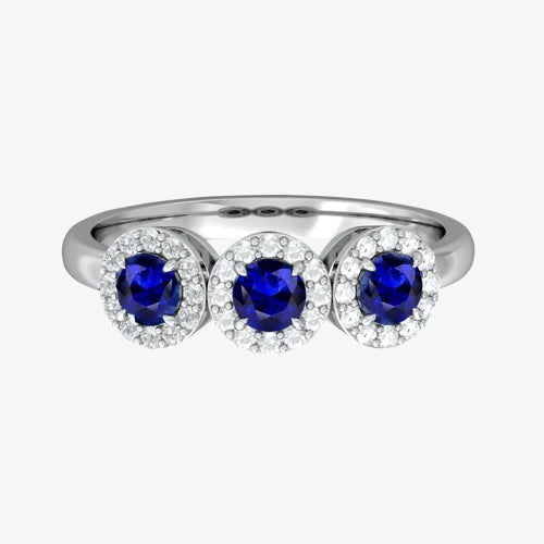 Garland Round Blue Sapphire 18kt White Gold ring