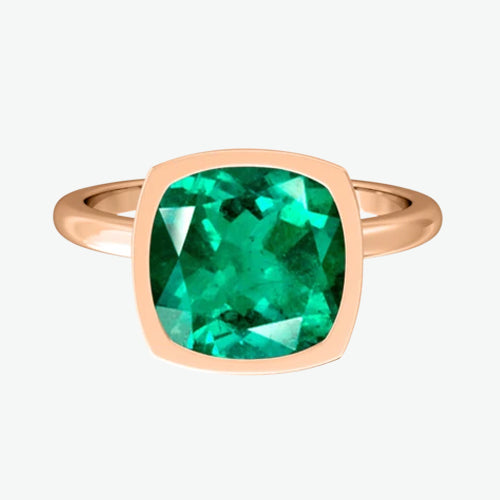 Bezel Cushion Emerald 18kt Yellow Gold ring