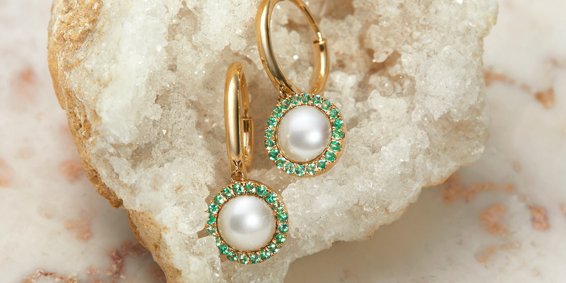 Mother's Day Gift Ideas | Pearl Drop Earrings with Emerald Halo from Fenton