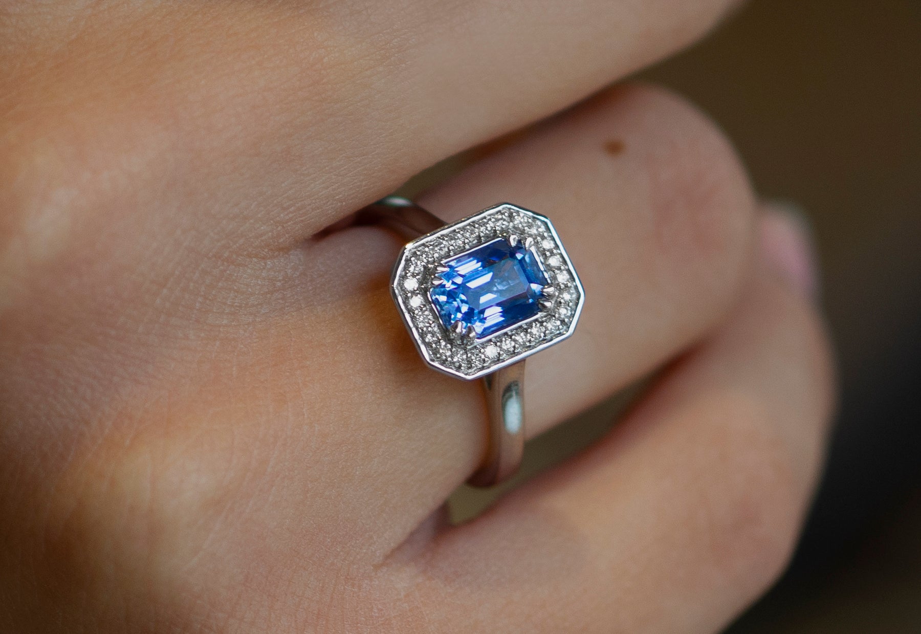 Blue Sapphire Art Deco style engagement ring from Fenton