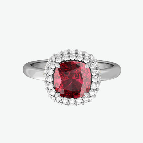 Bague vintage ronde rubis platine 