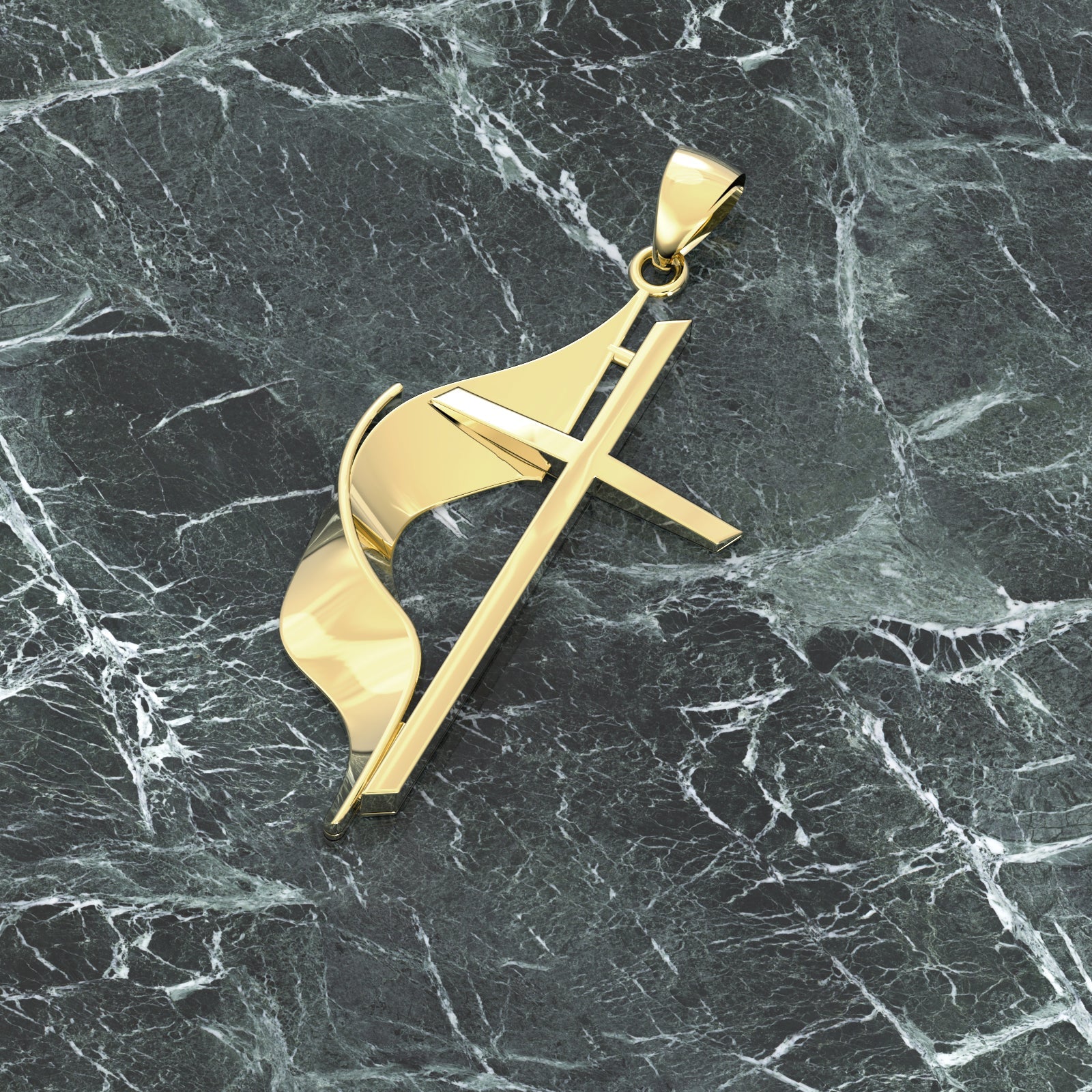 14K Two Tone Yellow Gold Cross Religious Drape Pendant Charm Necklace  Methodist: 16468357677107