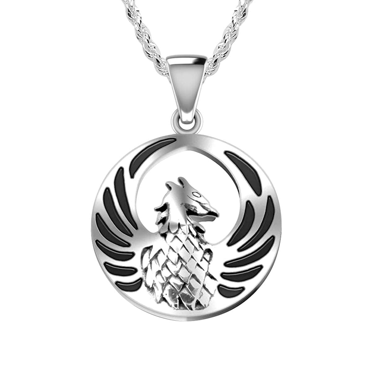 New 3 Tone Sterling Silver Phoenix Pendant & Chain Necklace