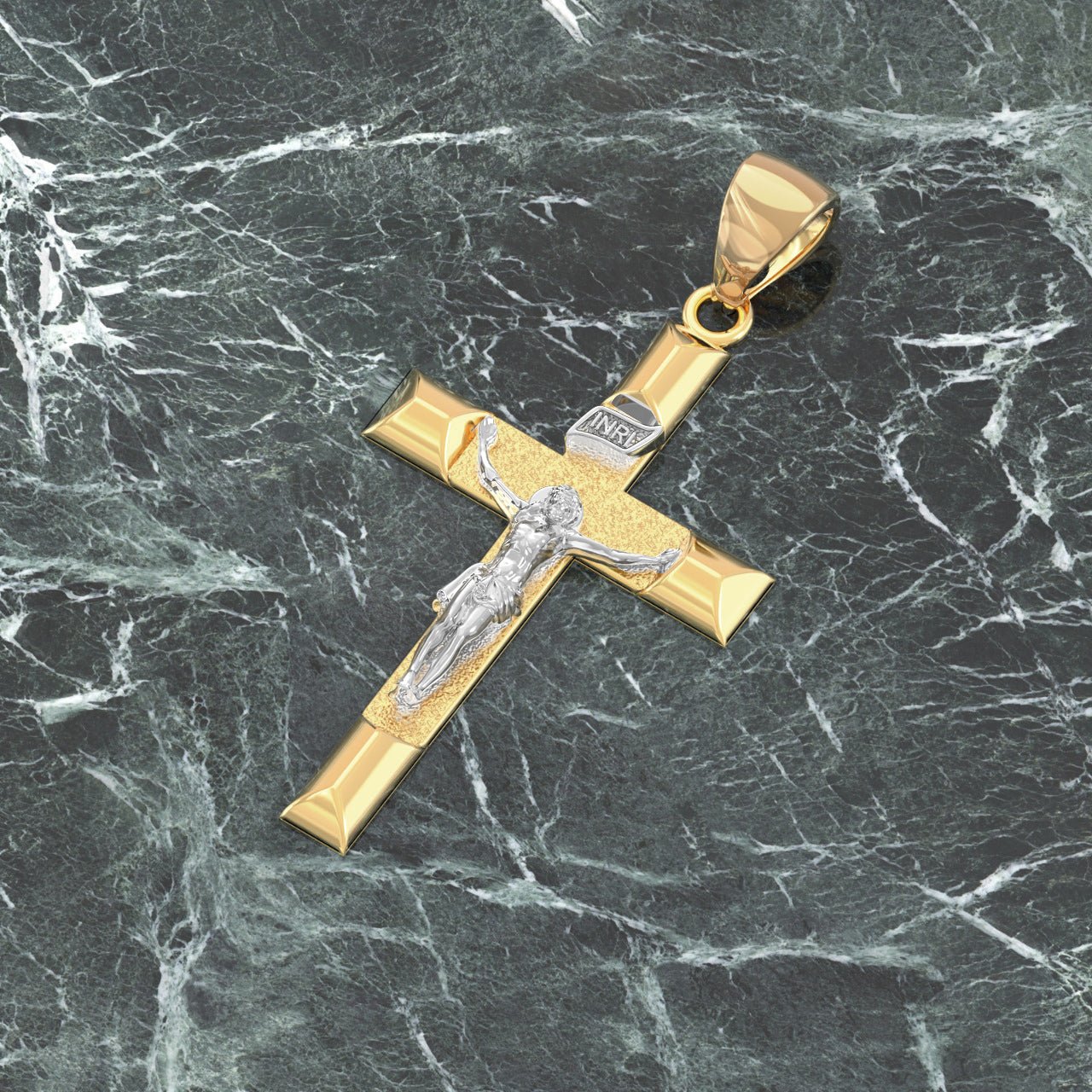 Mens crucifix necklace white on sale gold