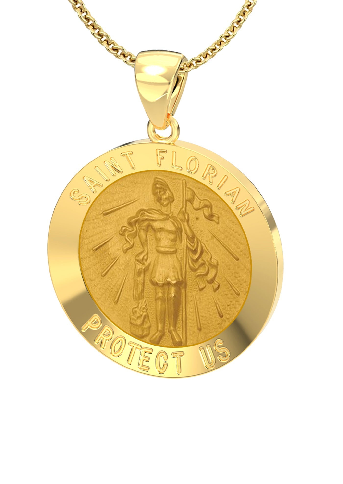 St Florian Firefighter Pendant - Round Pendant Necklace In Gold