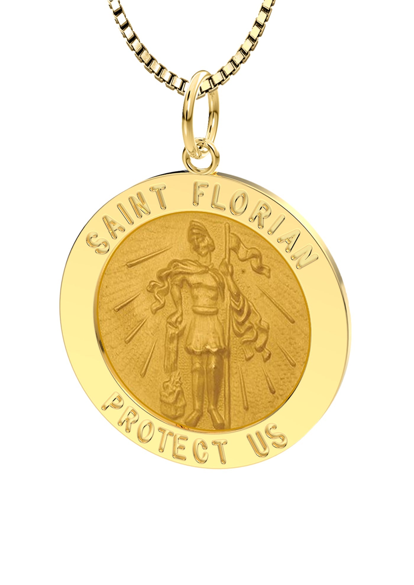 St Florian Firefighter Pendant - Round Pendant Necklace In Gold