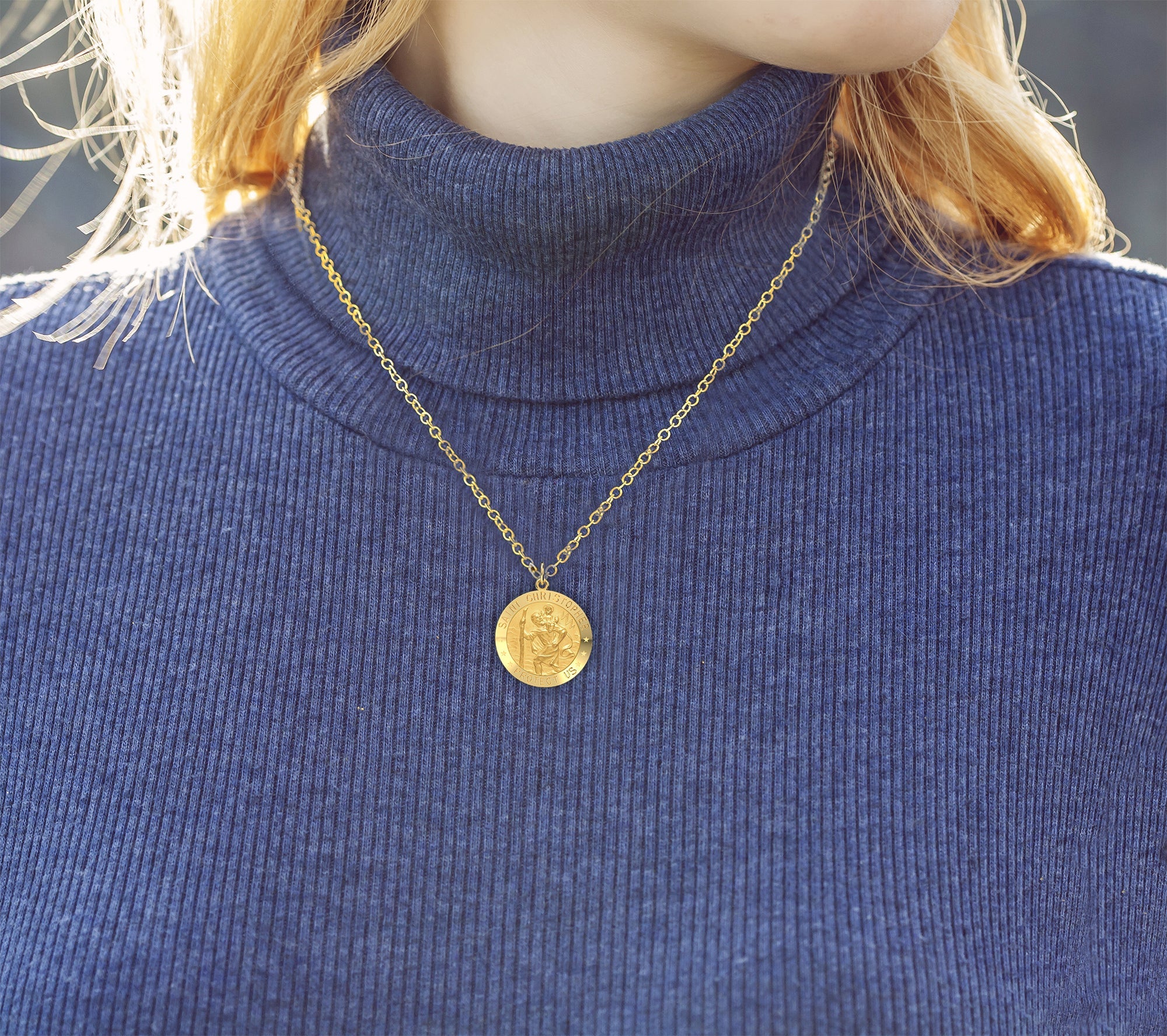 St Christopher Necklace - Solid Medal Necklace In 14K Gold