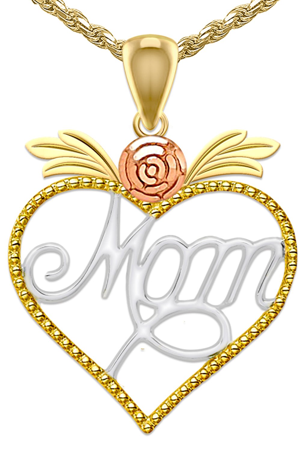 Ladies 14k Yellow Gold Mom in Heart Pendant Necklace