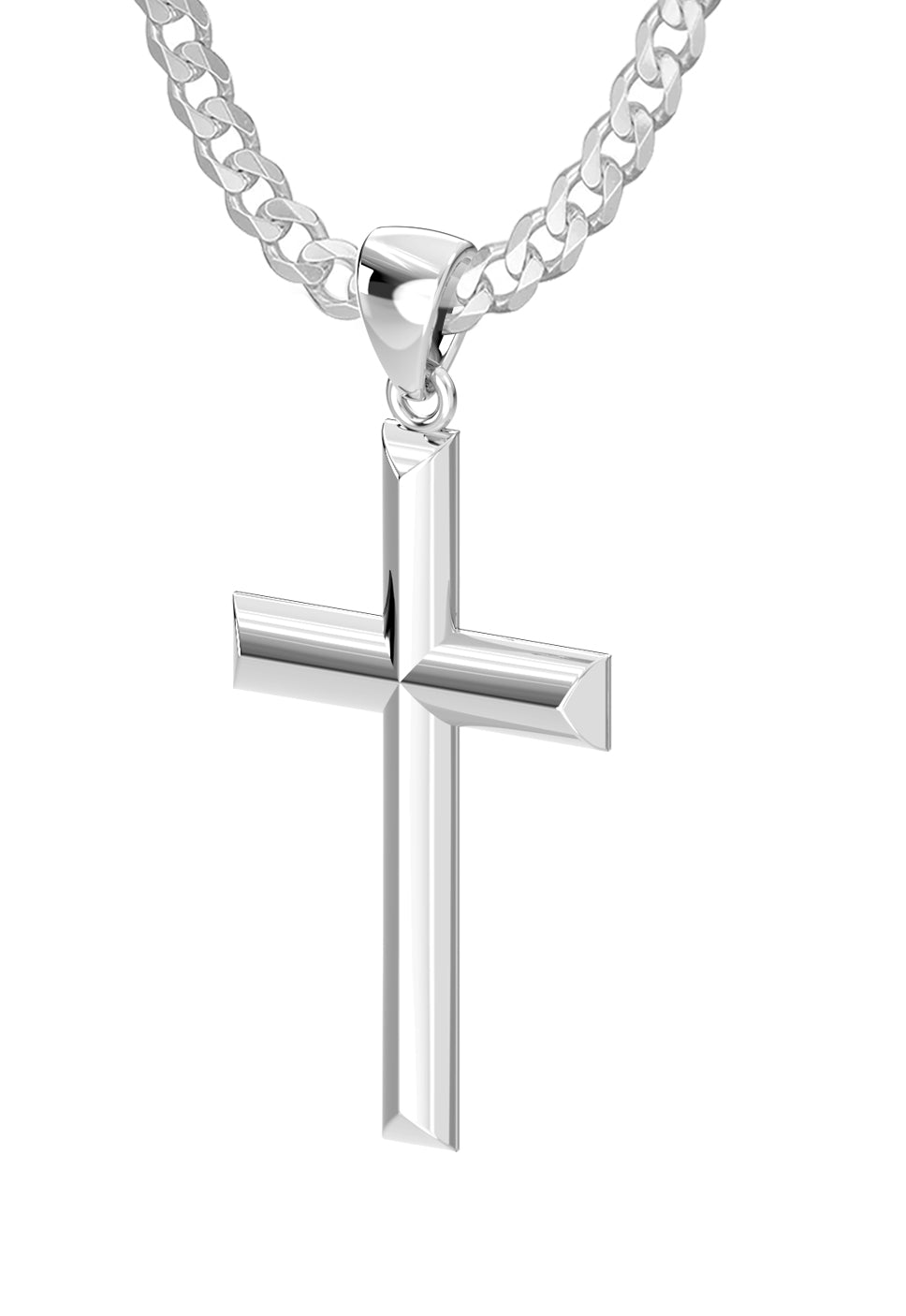 Men's XL Heavy Solid 2in 925 Sterling Silver Cross Pendant Necklace, 50mm -  22in 4.9mm Miami Cuban Chain