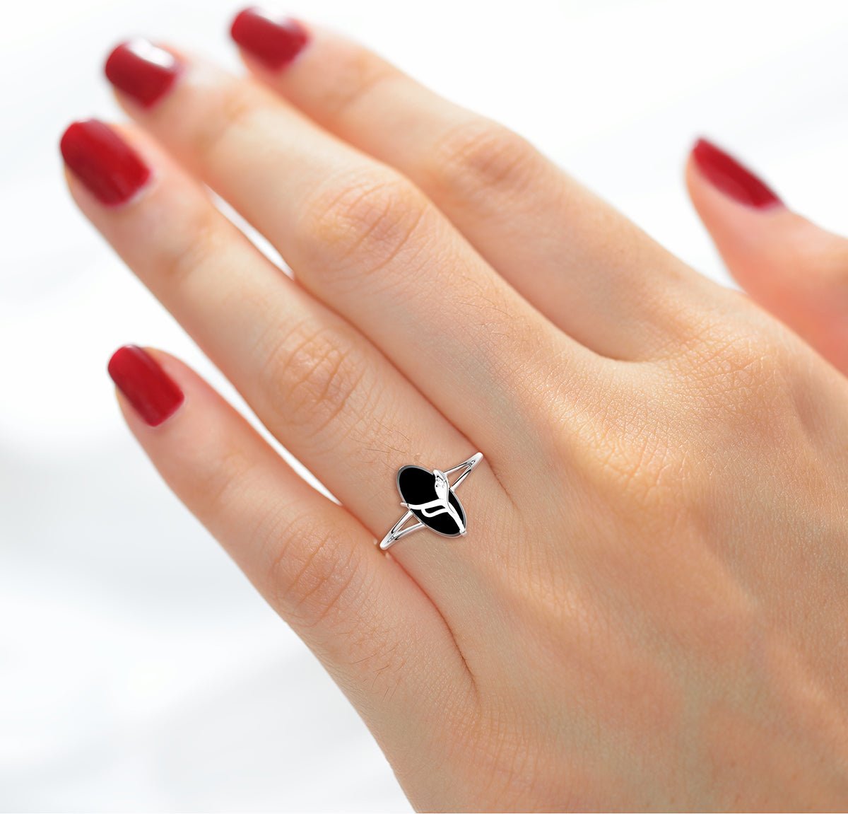 Black Onyx Ring - Ladies 925 Sterling Silver Oval Ring