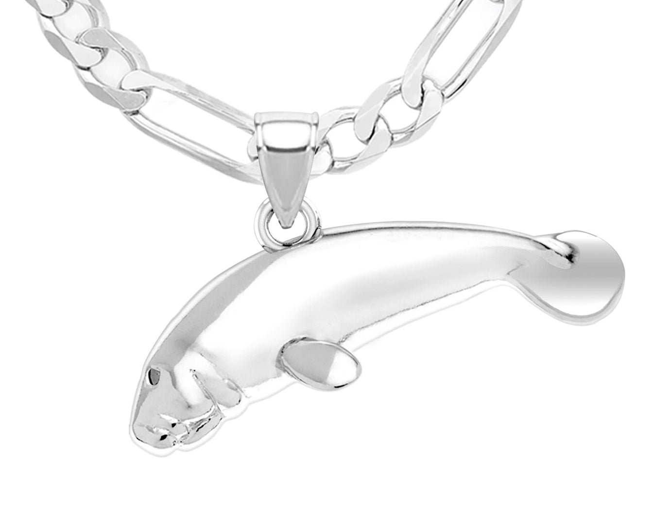 Ladies 925 Sterling Silver Manatee Aquatic Pendant Necklace - US Jewels