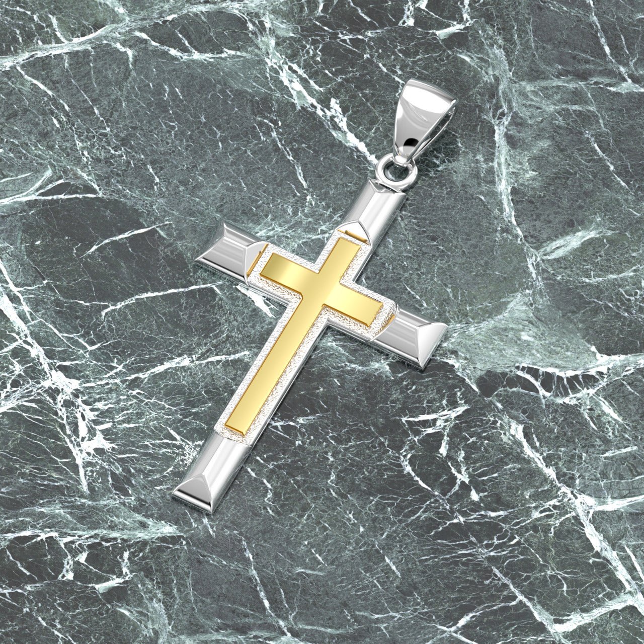 Double Cross Necklace - Cross Pendant Necklace In Dome Shape
