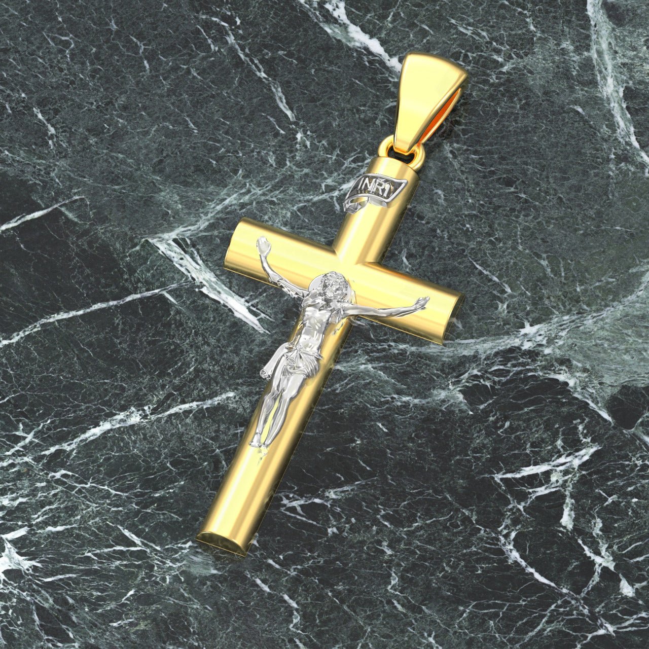 ladies two tone 14k gold crucifix cross pendant necklace 35mm 967403