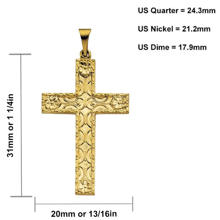 mens 1 14in 14k yellow gold floral inspired christian cross pendant necklace 661619
