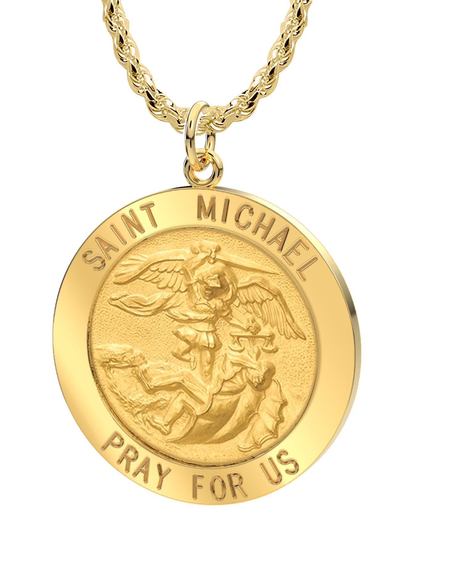 St Michael Pendant - Round Necklace In Yellow Gold