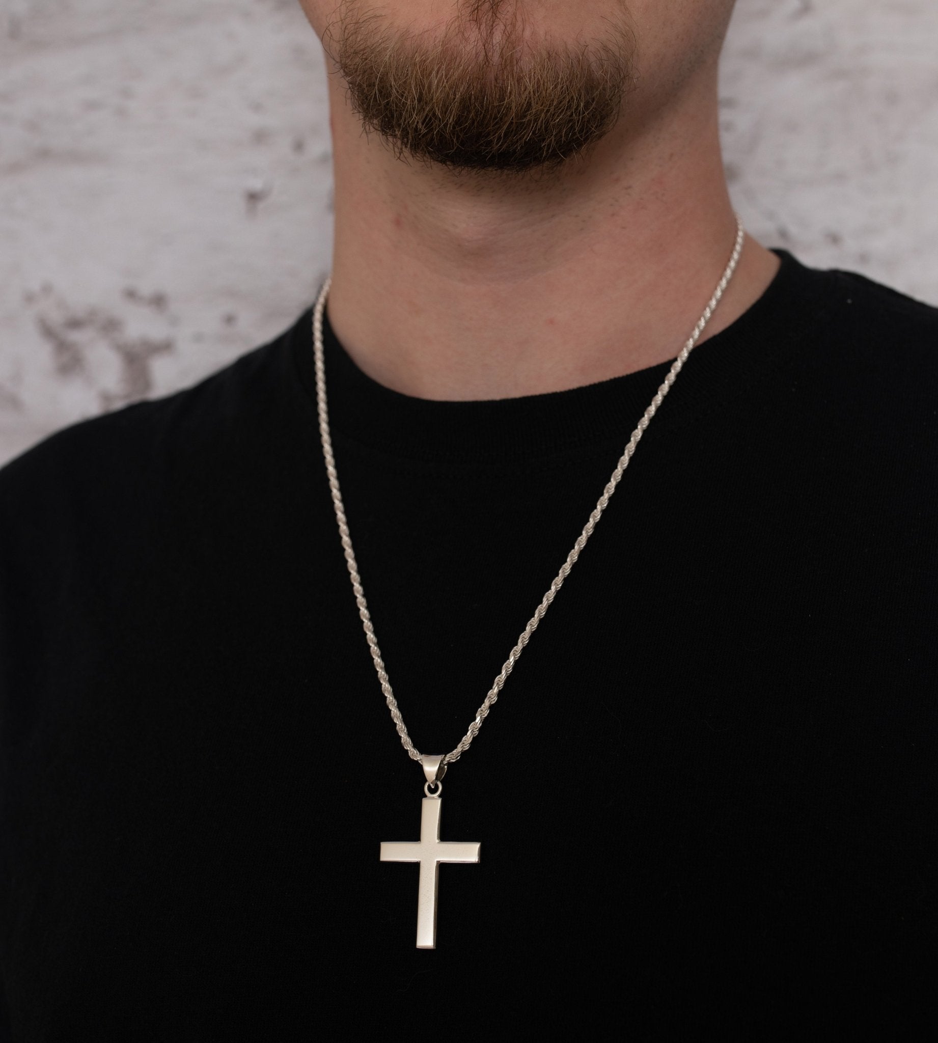 mens 925 sterling silver christian cross pendant necklace 40mm 456882
