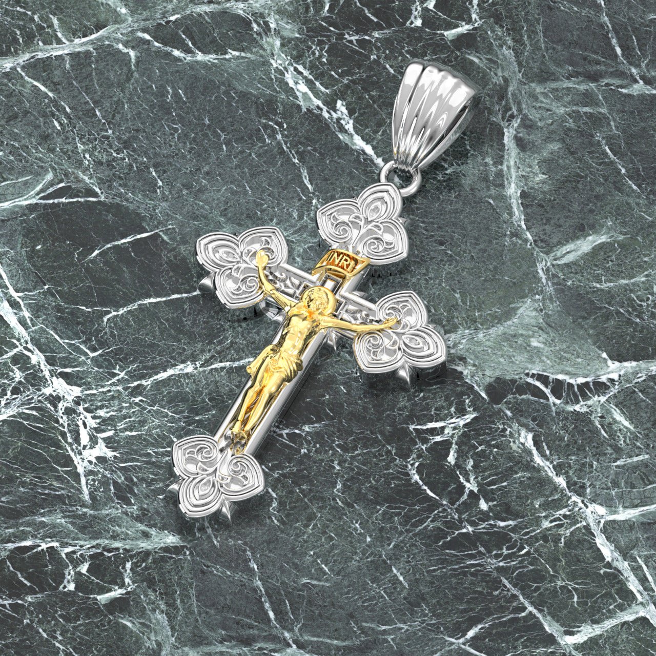 Men's Silver and Gold Cross Necklace - Teskeys