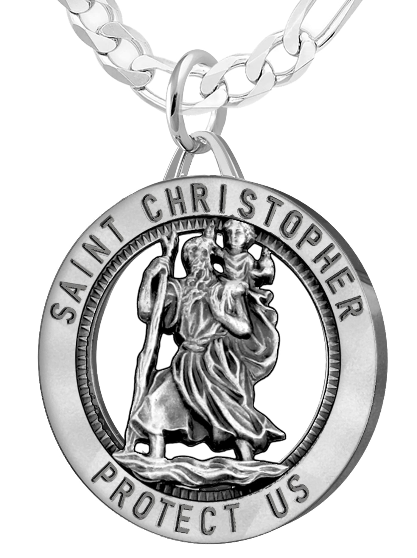 Round 925 Sterling Silver St. Christopher Protect Us Pendant with Twisted  Rope Frame - Paul's Jewelry-Jewelry is Personal.
