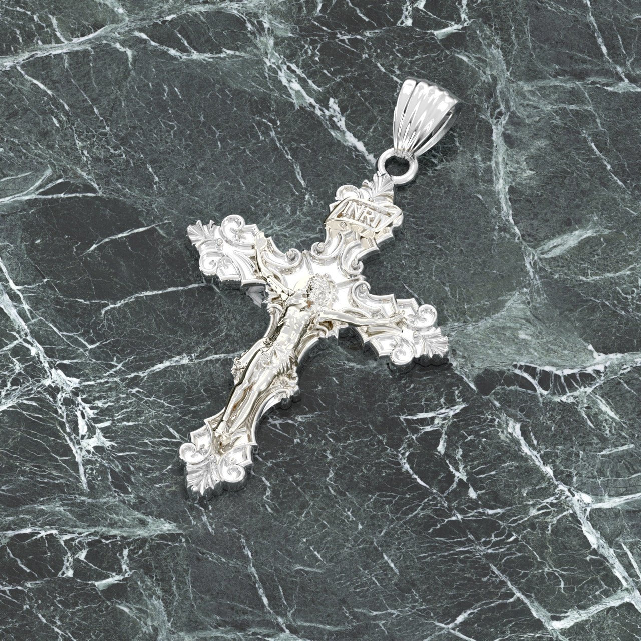 Men's XL Heavy Solid 2in 925 Sterling Silver Cross Pendant Necklace, 50mm -  22in 4.9mm Miami Cuban Chain