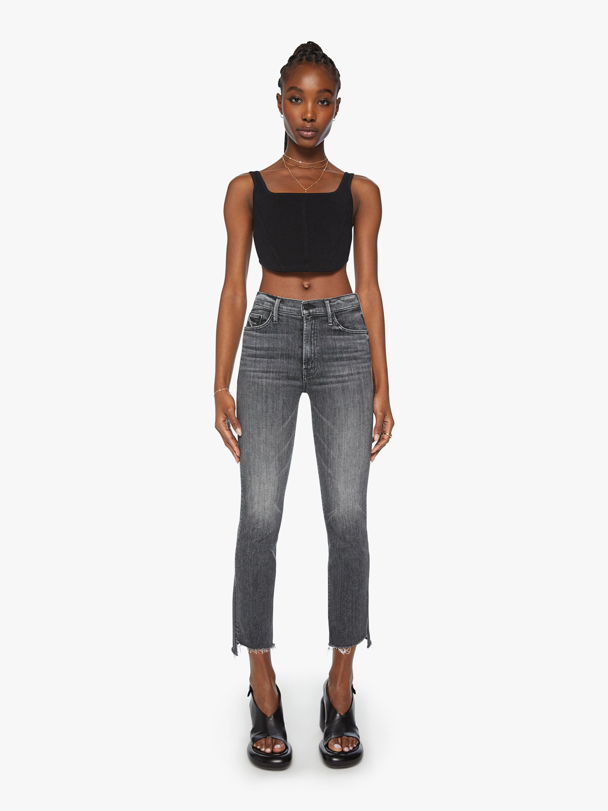 Shop Mother The Insider Crop Step Fray Save Your Soul Jeans In Black